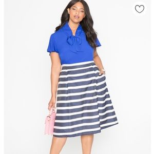 Eloquii Blue, White and Silver Stripe Skirt